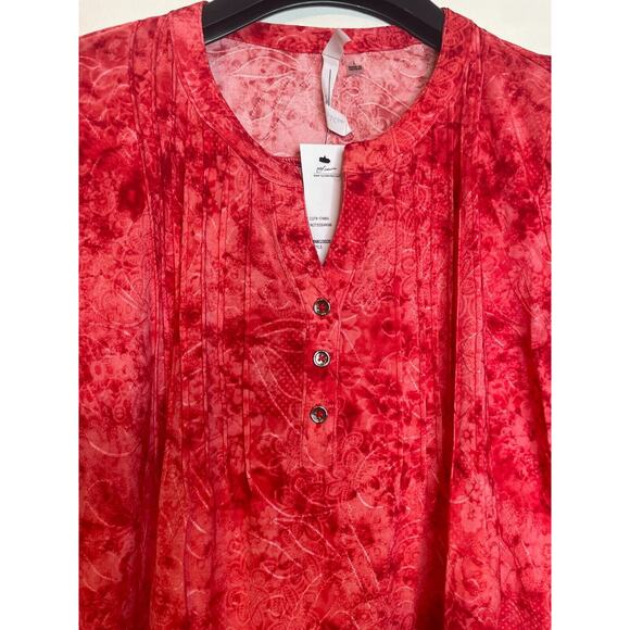 NY Collection Womens Tie-Dye Pleated Pintuck Utility Top 3/4 Sleeve Size L Red - Picture 3 of 9